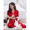 Ekouaer Women’s Classic Button Down Long Satin Silk Pajama Set(Red)