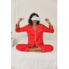 Ekouaer Women’s Classic Button Down Long Satin Silk Pajama Set(Red Heart)