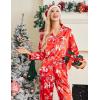 Ekouaer Women’s Classic Button Down Long Satin Silk Pajama Set(Red Snow Chirstmas Pattern)