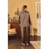 Ekouaer Women’s Classic Button Down Long Satin Silk Pajama Set(Saddle Brown)
