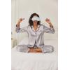 Ekouaer Women’s Classic Button Down Long Satin Silk Pajama Set(Silver)