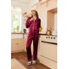 Ekouaer Women’s Classic Button Down Long Satin Silk Pajama Set(Wine Red)