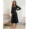 Ekouaer Women’s Long Sleeve Nightgown Full Length Pajama Dress with Pockets V Neck Nightshirts Lace Trim Sleepwear(Black)