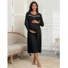Ekouaer Women’s Long Sleeve Nightgown Full Length Pajama Dress with Pockets V Neck Nightshirts Lace Trim Sleepwear(Black)