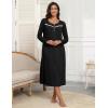Ekouaer Women’s Long Sleeve Nightgown Full Length Pajama Dress with Pockets V Neck Nightshirts Lace Trim Sleepwear(Black)