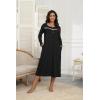 Ekouaer Women’s Long Sleeve Nightgown Full Length Pajama Dress with Pockets V Neck Nightshirts Lace Trim Sleepwear(Black)