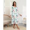 Ekouaer Women’s Long Sleeve Nightgown Full Length Pajama Dress with Pockets V Neck Nightshirts Lace Trim Sleepwear(Green With Pink Flower)