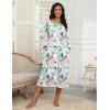 Ekouaer Women’s Long Sleeve Nightgown Full Length Pajama Dress with Pockets V Neck Nightshirts Lace Trim Sleepwear(Green With Pink Flower)