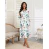 Ekouaer Women’s Long Sleeve Nightgown Full Length Pajama Dress with Pockets V Neck Nightshirts Lace Trim Sleepwear(Green With Pink Flower)