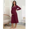 Ekouaer Women’s Long Sleeve Nightgown Full Length Pajama Dress with Pockets V Neck Nightshirts Lace Trim Sleepwear(Wine Red)