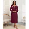 Ekouaer Women’s Long Sleeve Nightgown Full Length Pajama Dress with Pockets V Neck Nightshirts Lace Trim Sleepwear(Wine Red)