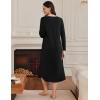 Ekouaer Women’s Long Sleeve Nightgown Long Sleepshirt Henley Nightgowns Full Length Sleep Dress with Pockets S-3XL(Black)