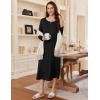 Ekouaer Women’s Long Sleeve Nightgown Long Sleepshirt Henley Nightgowns Full Length Sleep Dress with Pockets S-3XL(Black)