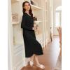 Ekouaer Women’s Long Sleeve Nightgown Long Sleepshirt Henley Nightgowns Full Length Sleep Dress with Pockets S-3XL(Black)