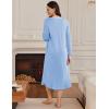 Ekouaer Women’s Long Sleeve Nightgown Long Sleepshirt Henley Nightgowns Full Length Sleep Dress with Pockets S-3XL(Blue)
