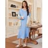 Ekouaer Women’s Long Sleeve Nightgown Long Sleepshirt Henley Nightgowns Full Length Sleep Dress with Pockets S-3XL(Blue)