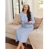 Ekouaer Women’s Long Sleeve Nightgown Long Sleepshirt Henley Nightgowns Full Length Sleep Dress with Pockets S-3XL(Blue Floral)