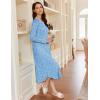 Ekouaer Women’s Long Sleeve Nightgown Long Sleepshirt Henley Nightgowns Full Length Sleep Dress with Pockets S-3XL(Blue Flower)