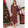Ekouaer Women’s Long Sleeve Nightgown Long Sleepshirt Henley Nightgowns Full Length Sleep Dress with Pockets S-3XL(Christmas Red)