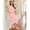Ekouaer Women’s Long Sleeve Nightgown Long Sleepshirt Henley Nightgowns Full Length Sleep Dress with Pockets S-3XL(Light Pink)