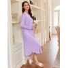 Ekouaer Women’s Long Sleeve Nightgown Long Sleepshirt Henley Nightgowns Full Length Sleep Dress with Pockets S-3XL(Light Purple)