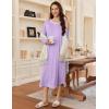 Ekouaer Women’s Long Sleeve Nightgown Long Sleepshirt Henley Nightgowns Full Length Sleep Dress with Pockets S-3XL(Light Purple)