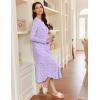 Ekouaer Women’s Long Sleeve Nightgown Long Sleepshirt Henley Nightgowns Full Length Sleep Dress with Pockets S-3XL(Purple Flower)