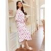 Ekouaer Women’s Long Sleeve Nightgown Long Sleepshirt Henley Nightgowns Full Length Sleep Dress with Pockets S-3XL(White and Pink)