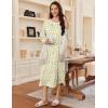Ekouaer Women’s Long Sleeve Nightgown Long Sleepshirt Henley Nightgowns Full Length Sleep Dress with Pockets S-3XL(Yellowe Leaf)