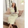 Ekouaer Women’s Long Sleeve Nightgown Long Sleepshirt Henley Nightgowns Full Length Sleep Dress with Pockets S-3XL(Yellowe Leaf)