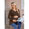 Ekouaer Women’s Maternity Shirts Long Sleeve Pregnancy Tops for Women V Neck Tunic Blouses Clothes(Brown)