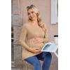 Ekouaer Women’s Maternity Shirts Long Sleeve Pregnancy Tops for Women V Neck Tunic Blouses Clothes(Khaki)