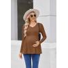 Ekouaer Women’s Maternity Shirts Long Sleeve Pregnancy Tops for Women V Neck Tunic Blouses Clothes(Light Brown)