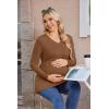 Ekouaer Women’s Maternity Shirts Long Sleeve Pregnancy Tops for Women V Neck Tunic Blouses Clothes(Light Brown)