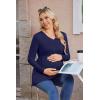 Ekouaer Women’s Maternity Shirts Long Sleeve Pregnancy Tops for Women V Neck Tunic Blouses Clothes(Navy Blue)