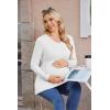Ekouaer Women’s Maternity Shirts Long Sleeve Pregnancy Tops for Women V Neck Tunic Blouses Clothes(White)