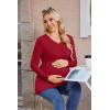 Ekouaer Women’s Maternity Shirts Long Sleeve Pregnancy Tops for Women V Neck Tunic Blouses Clothes(Wine Red)