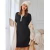 Ekouaer Women’s Nightgown Long Sleeve Sleepshirt Button Down Nightshirt V Neck Pajama Dress with Pockets S-XXXL(Black)