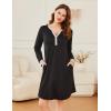Ekouaer Women’s Nightgown Long Sleeve Sleepshirt Button Down Nightshirt V Neck Pajama Dress with Pockets S-XXXL(Black)