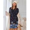 Ekouaer Women’s Nightgown Long Sleeve Sleepshirt Button Down Nightshirt V Neck Pajama Dress with Pockets S-XXXL(Blue Floral)