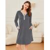 Ekouaer Women’s Nightgown Long Sleeve Sleepshirt Button Down Nightshirt V Neck Pajama Dress with Pockets S-XXXL(Grey)