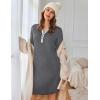 Ekouaer Women’s Nightgown Long Sleeve Sleepshirt Button Down Nightshirt V Neck Pajama Dress with Pockets S-XXXL(Grey)