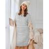 Ekouaer Women’s Nightgown Long Sleeve Sleepshirt Button Down Nightshirt V Neck Pajama Dress with Pockets S-XXXL(Light Grey Stripe)