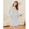 Ekouaer Women’s Nightgown Long Sleeve Sleepshirt Button Down Nightshirt V Neck Pajama Dress with Pockets S-XXXL(Light Grey Stripe)