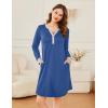 Ekouaer Women’s Nightgown Long Sleeve Sleepshirt Button Down Nightshirt V Neck Pajama Dress with Pockets S-XXXL(Navy)