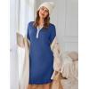 Ekouaer Women’s Nightgown Long Sleeve Sleepshirt Button Down Nightshirt V Neck Pajama Dress with Pockets S-XXXL(Navy)