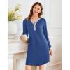 Ekouaer Women’s Nightgown Long Sleeve Sleepshirt Button Down Nightshirt V Neck Pajama Dress with Pockets S-XXXL(Navy)