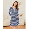 Ekouaer Women’s Nightgown Long Sleeve Sleepshirt Button Down Nightshirt V Neck Pajama Dress with Pockets S-XXXL(Navy Blue Stripe)