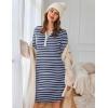 Ekouaer Women’s Nightgown Long Sleeve Sleepshirt Button Down Nightshirt V Neck Pajama Dress with Pockets S-XXXL(Navy Blue Stripe)