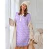 Ekouaer Women’s Nightgown Long Sleeve Sleepshirt Button Down Nightshirt V Neck Pajama Dress with Pockets S-XXXL(Purple Floral)
